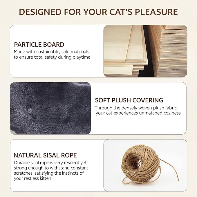 9-in-1 Cat Wall Shelves, Wall Mounted Cat Furniture Set with Plush Fabric, Cat Climbing Wall Systems, Cats Shelf Furniture with Condos, House, Steps, Bridge Ladder, Scratching Post, Grey