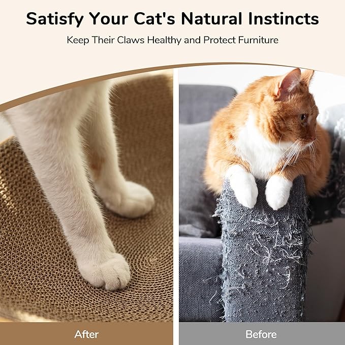 FUKUMARU Cardboard Cat Scratcher Bed, 2-in-1 Oval Cat Scratch Pad, Cats Scratching Board Lounge Bed Indoor, Durable Modern Kitty Scratcher Bowl, Cats Scratch Furniture Protector, Wood Color
