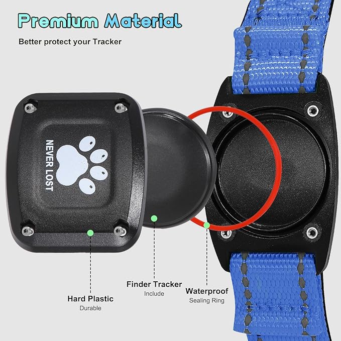 GPS Dog Collar Tracker 2-in-1,Reflective Waterproof Pet Collar,iOS-Only,No Monthly Fees,Unlimited Range,Dog Tracking Collar Pet Tracker,for Small Medium Large Dogs(XS (10.6"-13.6"), Blue)