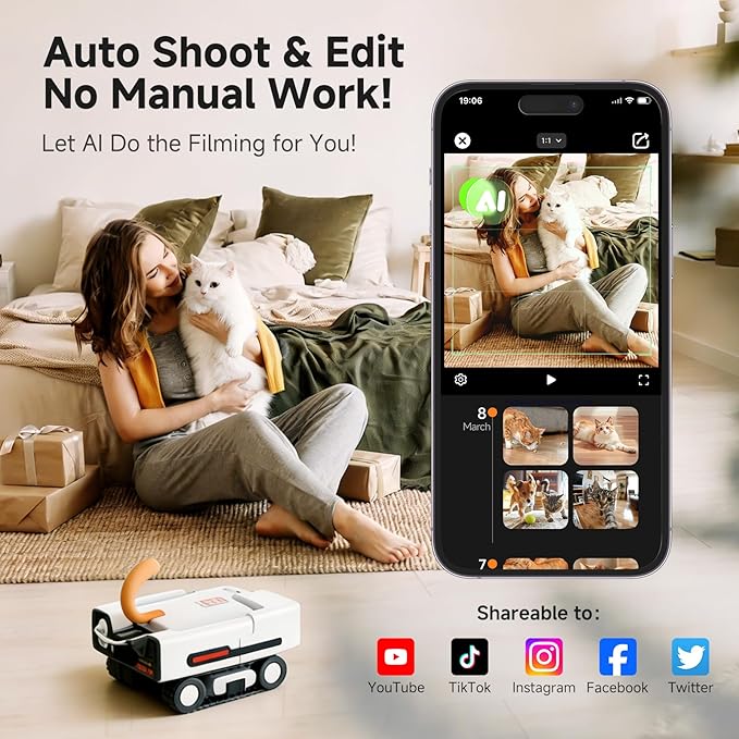 A3 AI Pet Companion Robot with 2K Camera – Smart Pet Robot Camera for Cats & Dogs, Auto Follow, Laser Toy, Night Vision, 2-Way Audio, AI Behavior Reports, Auto Recharge & App Sharing