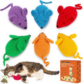 Retro Shaw Catnip Toys Crochet Mouse 6 Pcs - 100% Natural Catnip & Silvervine Blend Yarn Cat Nip Mice, Durable Hand-Knitted Teething Chew Toy for Indoor Cats & Kittens, Interactive Play & Dental Care