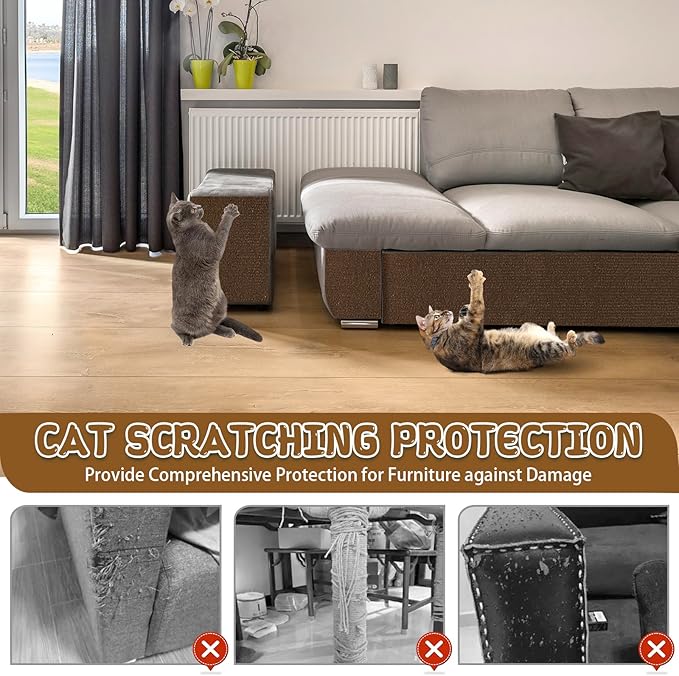 Climbing Cat Scratcher Mat Trimmable Cat Scratching Post Carpet 157.4’’x15.8’’ Self Adhesive Carpet Mat Pad Replacement for Cat Tree Shelves Post Couch Wall Furniture Steps DIY Protector (Brown)