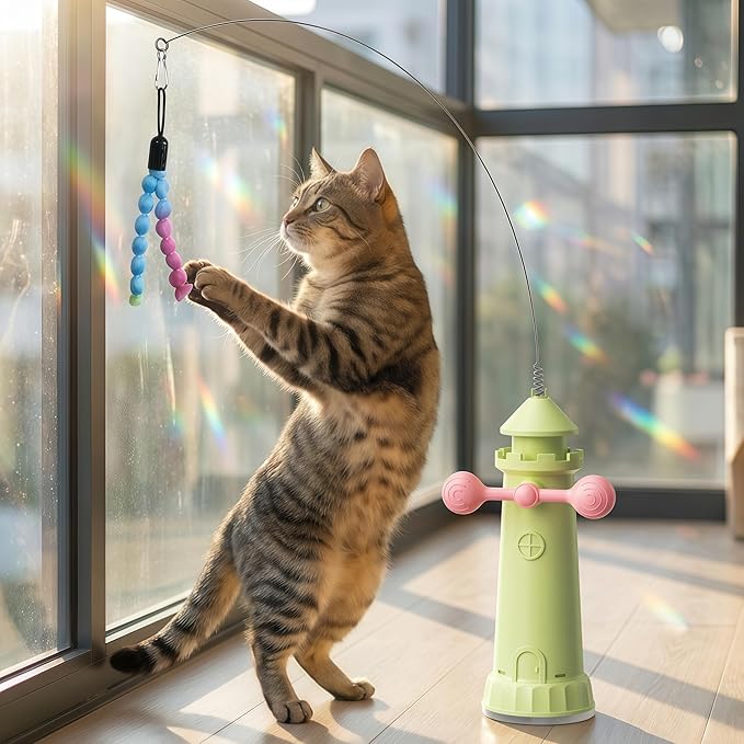 Interactive Cat Toy for Indoor Cats with Strong Suction Cup, Includes Extra Yarn Attachment, Self-Playing Design to Keep Cats Active & Entertained Without Holding a Wand (Cherry Blossom Pink)