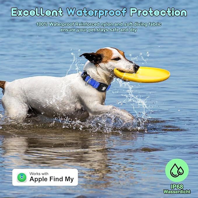 GPS Dog Collar Tracker 2-in-1,Reflective Waterproof Pet Collar,iOS-Only,No Monthly Fees,Unlimited Range,Dog Tracking Collar Pet Tracker,for Small Medium Large Dogs(XS (10.6"-13.6"), Blue)