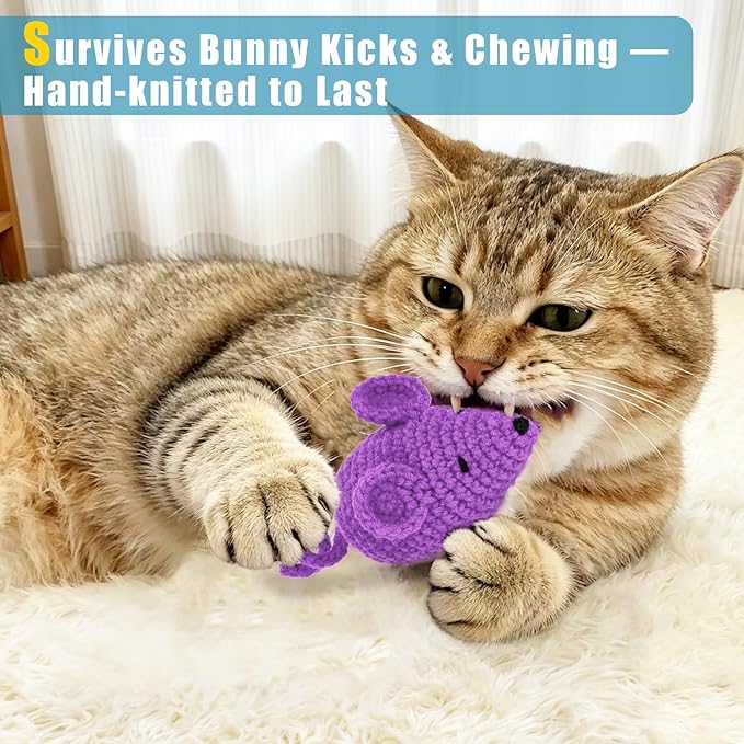 Retro Shaw Catnip Toys Crochet Mice Cat Toys, 3 Pcs Durable Yarn Cat Mouse Toys for Indoor Cats, Stuffed with Natural Catnip & Silvervine Blend, Handmade Interactive Kitten Chew Toy for Teeth Cleaning