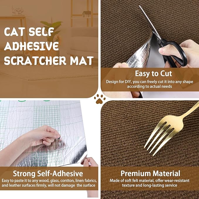 Climbing Cat Scratcher Mat Trimmable Cat Scratching Post Carpet 157.4’’x15.8’’ Self Adhesive Carpet Mat Pad Replacement for Cat Tree Shelves Post Couch Wall Furniture Steps DIY Protector (Brown)