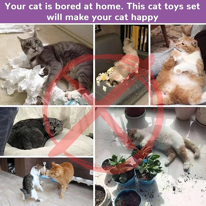 Retro Shaw 25Pcs Cat Toys, Extra Large Tunnels with Cats Toys, Ideal Indoor Interactive Kitten Toys, Kitty Tube Tent Feather Wand Teaser Balls Bell Crinkle Fuzzy Springs Mouse