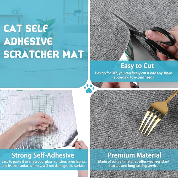 Climbing Cat Scratcher Mat Trimmable Cat Scratching Post Carpet 118’’x15.8’’ Self Adhesive Carpet Mat Pad Replacement for Cat Tree Shelves Post Couch Wall Furniture Steps DIY Protector (Light Gray)
