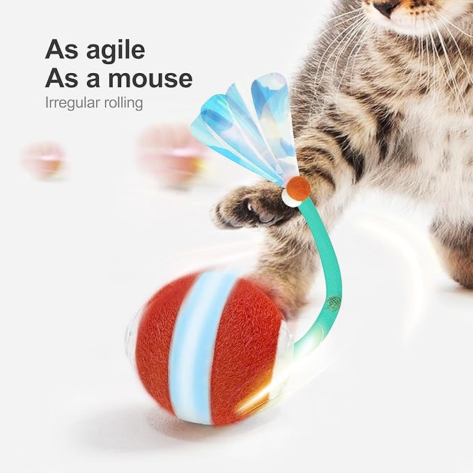 Jkanti Interactive Cat Toys for Indoor Cats,The 3rd Generation Agile Moving Cat Ball with Elastic Mesh Tail,Automatic Kitten Toys for Bored Indoor Adult Cats,Motion Activated (Green)