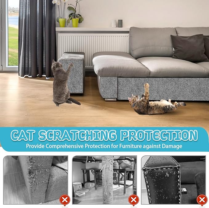 Climbing Cat Scratcher Mat Trimmable Cat Scratching Post Carpet 118’’x15.8’’ Self Adhesive Carpet Mat Pad Replacement for Cat Tree Shelves Post Couch Wall Furniture Steps DIY Protector (Light Gray)