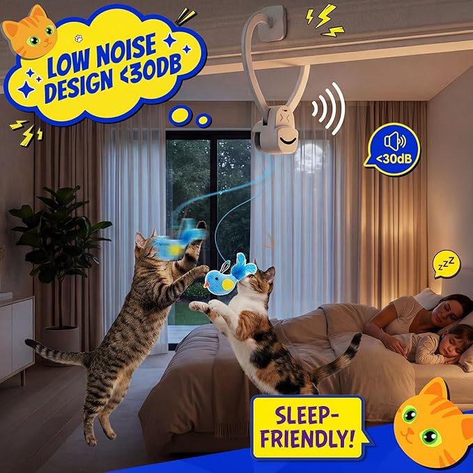 CATPICK Interactive Cat Toys for Indoor Cats Automatic Electric Flying Bird Feather Mouse Toy - Best Kitten & Adult Cat Enrichment Mouse cat Toy Hanging Electric Kitty Toys for Bored Cats